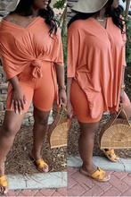 将图片加载到图库查看器,V-Neck Solid Color Knotted Two Piece Sets