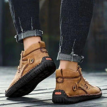 将图片加载到图库查看器,Men Hand Stitching Microfiber Leather Comfy Soft Retro Style Casual Shoes