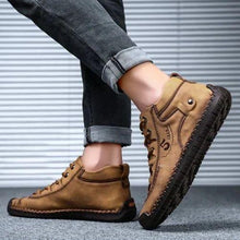 将图片加载到图库查看器,Men Hand Stitching Microfiber Leather Comfy Soft Retro Style Casual Shoes