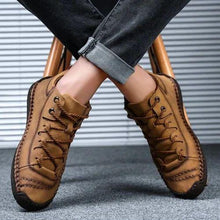 将图片加载到图库查看器,Men Hand Stitching Microfiber Leather Comfy Soft Retro Style Casual Shoes