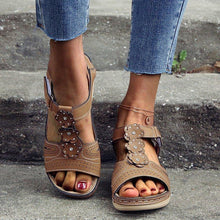 将图片加载到图库查看器,LADIES COMFY WEDGE SANDALS WITH FLOWER
