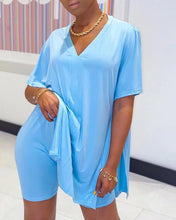 将图片加载到图库查看器,V-neck Batwing Sleeve Top & Short Set