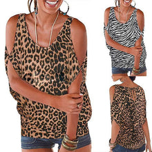 将图片加载到图库查看器,WOMEN O NECK SLEEVELESS LEOPARD T-SHIRT
