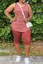 将图片加载到图库查看器,Plus Size Stripe Print Sleeveless Top & Shorts