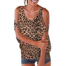 将图片加载到图库查看器,WOMEN O NECK SLEEVELESS LEOPARD T-SHIRT