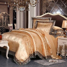 将图片加载到图库查看器,Fateena Silver Brown Luxury Satin Cotton Lace Duvet Cover Set
