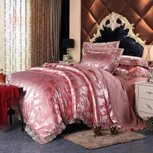 将图片加载到图库查看器,Fateena Silver Brown Luxury Satin Cotton Lace Duvet Cover Set