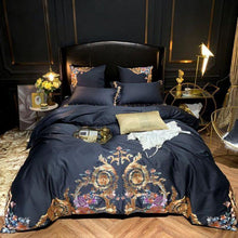 将图片加载到图库查看器,Leroux Black Egyptian Cotton Premium Embroidery Duvet Cover Set