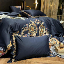 将图片加载到图库查看器,Leroux Black Egyptian Cotton Premium Embroidery Duvet Cover Set