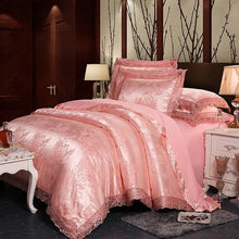 将图片加载到图库查看器,Fateena Silver Brown Luxury Satin Cotton Lace Duvet Cover Set