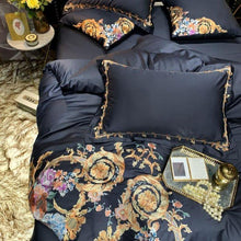 将图片加载到图库查看器,Leroux Black Egyptian Cotton Premium Embroidery Duvet Cover Set