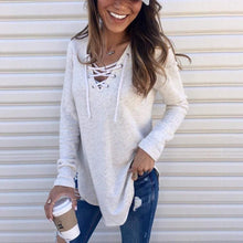 将图片加载到图库查看器,Lace Up Shirt Long Sleeve Sweatshirt