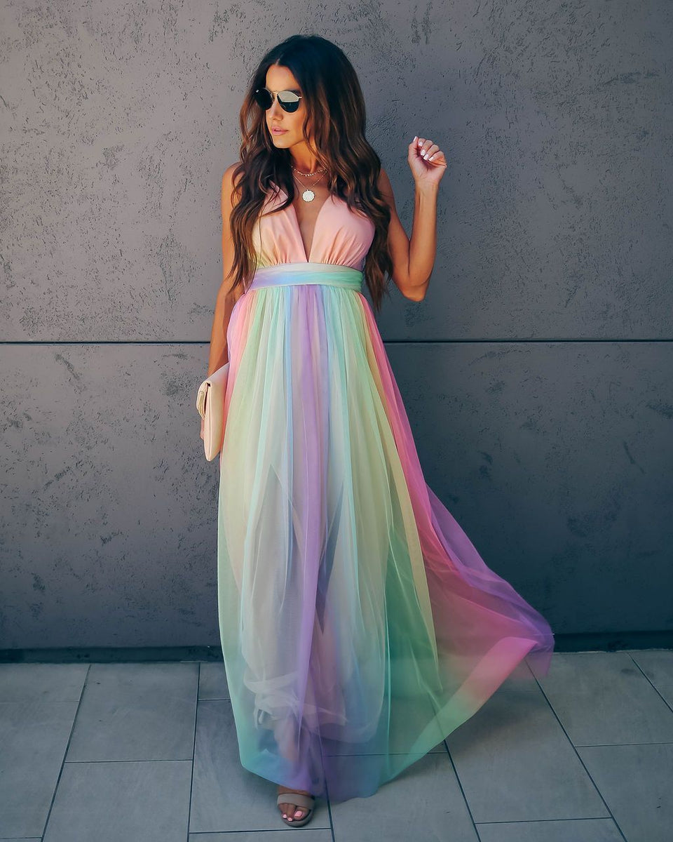 WONDERLAND RAINBOW STRIPED MAXI DRESS – FINAL SALE – yujytj