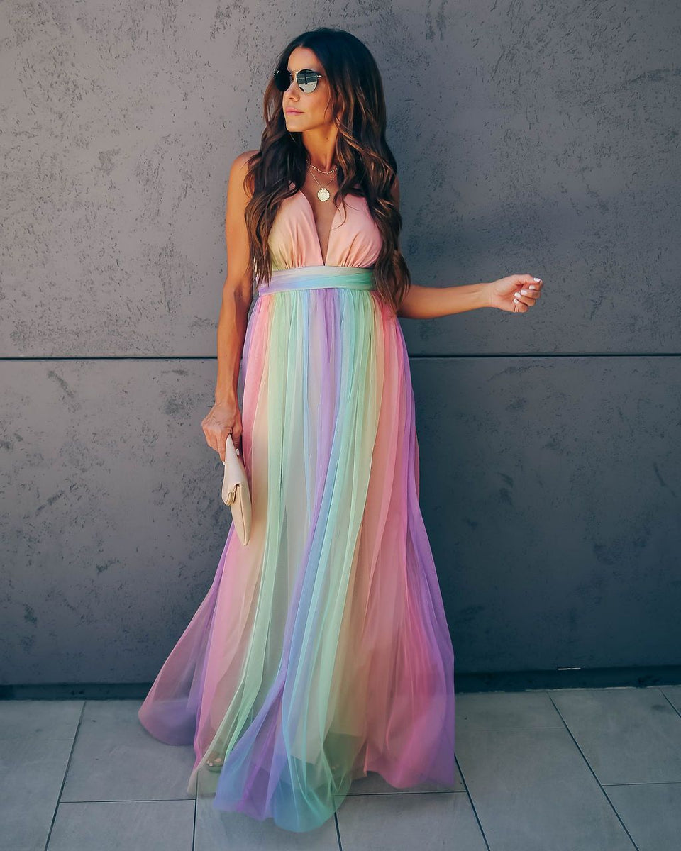 WONDERLAND RAINBOW STRIPED MAXI DRESS – FINAL SALE – yujytj