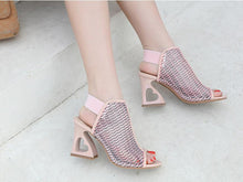 将图片加载到图库查看器,WOMAN SHOES FISH MOUTH ROME ELASTIC BAND HIGH-HEELED SHOES HETEROMORPHIC HEEL HEART-SHAPED HEEL PUMPS