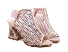 将图片加载到图库查看器,WOMAN SHOES FISH MOUTH ROME ELASTIC BAND HIGH-HEELED SHOES HETEROMORPHIC HEEL HEART-SHAPED HEEL PUMPS