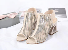 将图片加载到图库查看器,WOMAN SHOES FISH MOUTH ROME ELASTIC BAND HIGH-HEELED SHOES HETEROMORPHIC HEEL HEART-SHAPED HEEL PUMPS