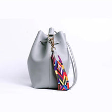 将图片加载到图库查看器,WOMEN BAG WITH COLORFUL STRAP BUCKET BAG WOMEN PU LEATHER SHOULDER BAGS CROSSBODY MESSENGER BAGS