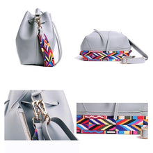将图片加载到图库查看器,WOMEN BAG WITH COLORFUL STRAP BUCKET BAG WOMEN PU LEATHER SHOULDER BAGS CROSSBODY MESSENGER BAGS