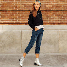 将图片加载到图库查看器,SWEATSHIRT WOMAN PEARL BEADING 2 IN 1 SWEATSHIRT AUTUMN WOMEN SWEATSHIRT BLACK LONG SLEEVE ELEGANT PULLOVERS