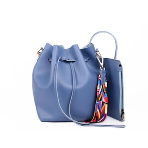 WOMEN BAG WITH COLORFUL STRAP BUCKET BAG WOMEN PU LEATHER SHOULDER BAGS CROSSBODY MESSENGER BAGS