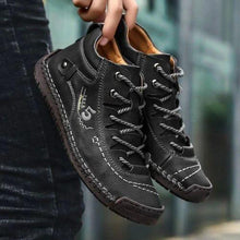 将图片加载到图库查看器，Men Hand Stitching Microfiber Leather Comfy Soft Retro Style Casual Shoes
