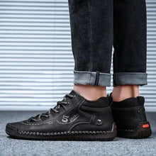 将图片加载到图库查看器，Men Hand Stitching Microfiber Leather Comfy Soft Retro Style Casual Shoes
