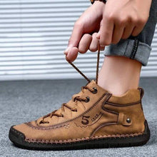 将图片加载到图库查看器，Men Hand Stitching Microfiber Leather Comfy Soft Retro Style Casual Shoes
