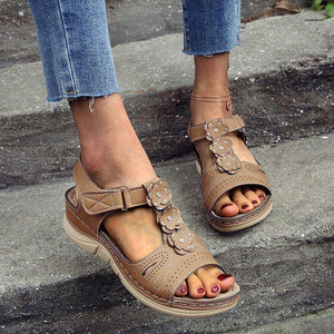 LADIES COMFY WEDGE SANDALS WITH FLOWER