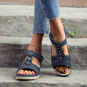 LADIES COMFY WEDGE SANDALS WITH FLOWER