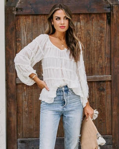 RUFFLE TIERED BALLOON SLEEVE BLOUSE