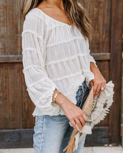 RUFFLE TIERED BALLOON SLEEVE BLOUSE