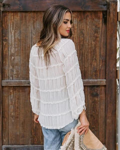 RUFFLE TIERED BALLOON SLEEVE BLOUSE