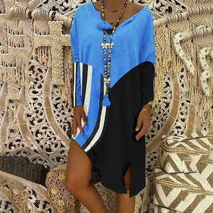 WOMEN V-NECK LONG SLEEVE PRINTED DRESS