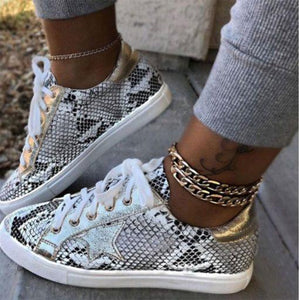 Snakeskin Star Design Lace-Up Sneakers