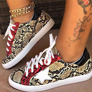 Snakeskin Star Design Lace-Up Sneakers