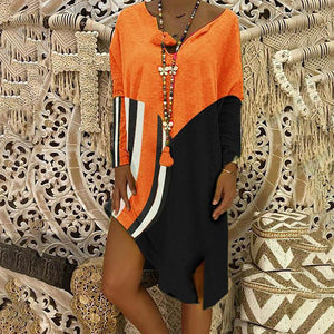 WOMEN V-NECK LONG SLEEVE PRINTED DRESS