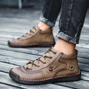 Men Hand Stitching Microfiber Leather Comfy Soft Retro Style Casual Shoes