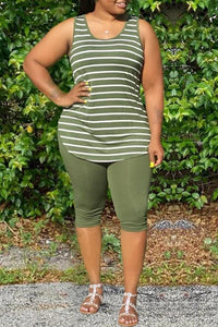 Plus Size Stripe Print Sleeveless Top & Shorts