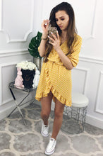 将图片加载到图库查看器，WOMEN SHORT DRESS RUFFLES PRINT POLKA DOT SEXY BODYCON BEACH HALF SLEEVE SUMMER PARTY MINI DRESSES
