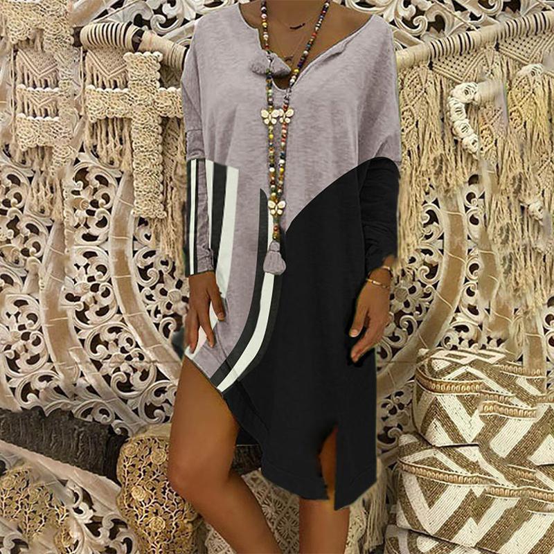 WOMEN V-NECK LONG SLEEVE PRINTED DRESS