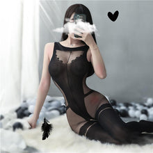 将图片加载到图库查看器，European and American black silk temptation sexy lingerie sexy female plus size one-piece full body stockings
