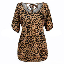 将图片加载到图库查看器，WOMEN O NECK SLEEVELESS LEOPARD T-SHIRT
