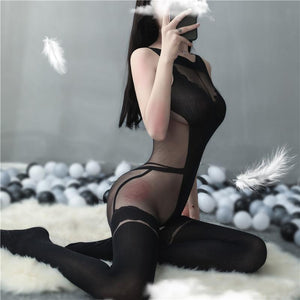 European and American black silk temptation sexy lingerie sexy female plus size one-piece full body stockings