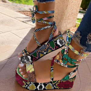 CULTURAL OPEN TOE LACE-UP PLATFORM SANDALS