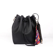 将图片加载到图库查看器，WOMEN BAG WITH COLORFUL STRAP BUCKET BAG WOMEN PU LEATHER SHOULDER BAGS CROSSBODY MESSENGER BAGS
