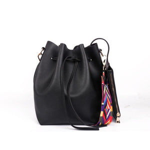 WOMEN BAG WITH COLORFUL STRAP BUCKET BAG WOMEN PU LEATHER SHOULDER BAGS CROSSBODY MESSENGER BAGS