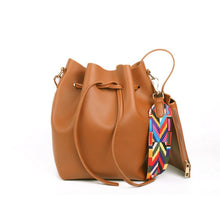 将图片加载到图库查看器，WOMEN BAG WITH COLORFUL STRAP BUCKET BAG WOMEN PU LEATHER SHOULDER BAGS CROSSBODY MESSENGER BAGS
