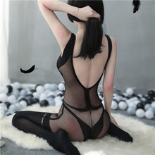 将图片加载到图库查看器，European and American black silk temptation sexy lingerie sexy female plus size one-piece full body stockings
