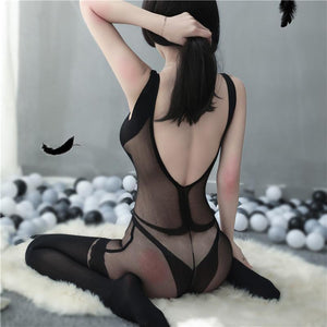 European and American black silk temptation sexy lingerie sexy female plus size one-piece full body stockings